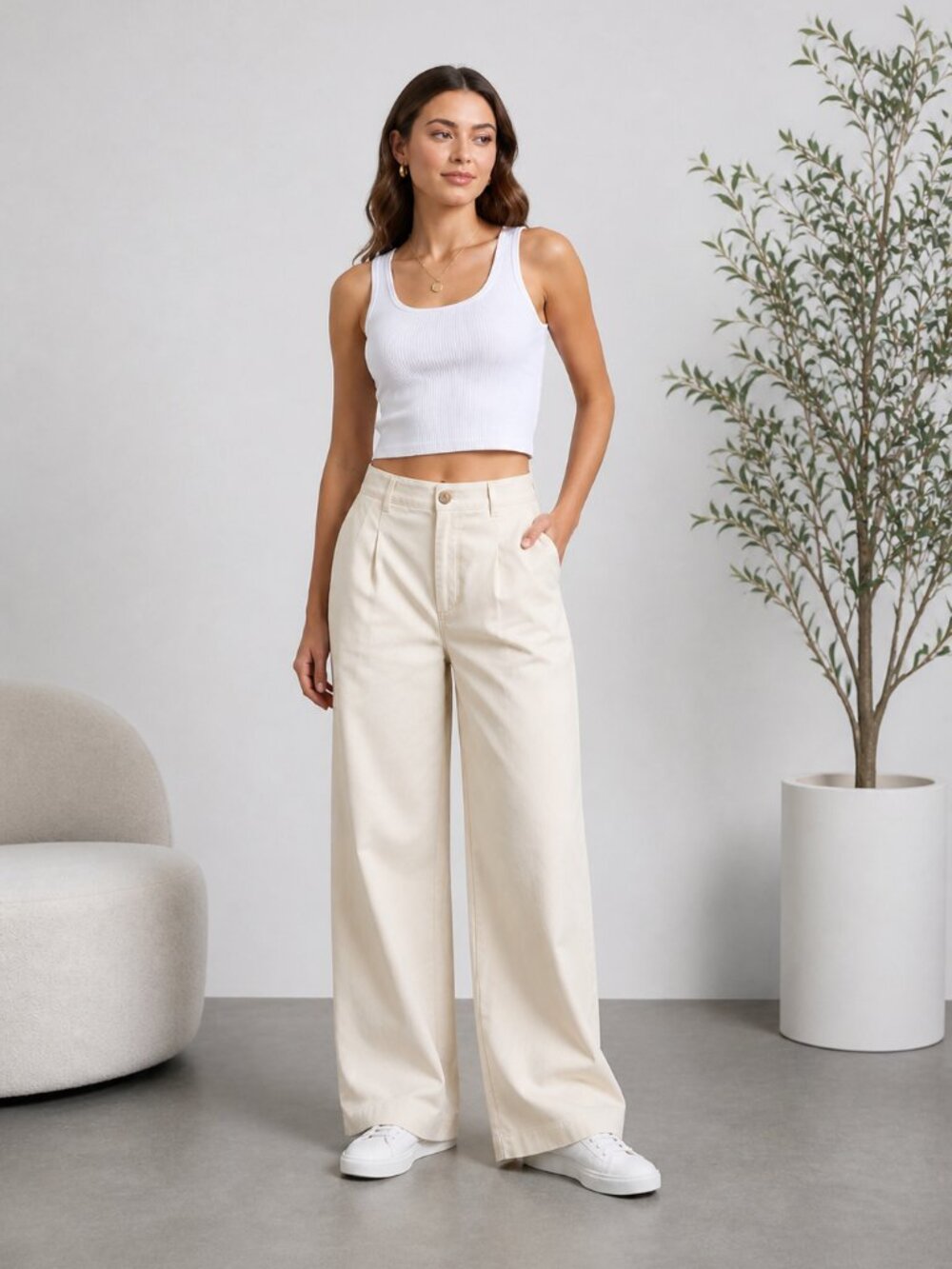 Free Assembly Women’s Cream Wide Leg Chino Pants Size 12 High Rise Pleated 90s
